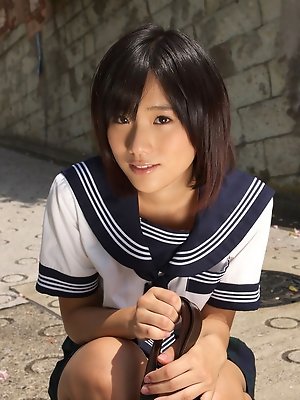 Yuzuki Hashimoto Asian in sailor gal uniform is playful outdoor